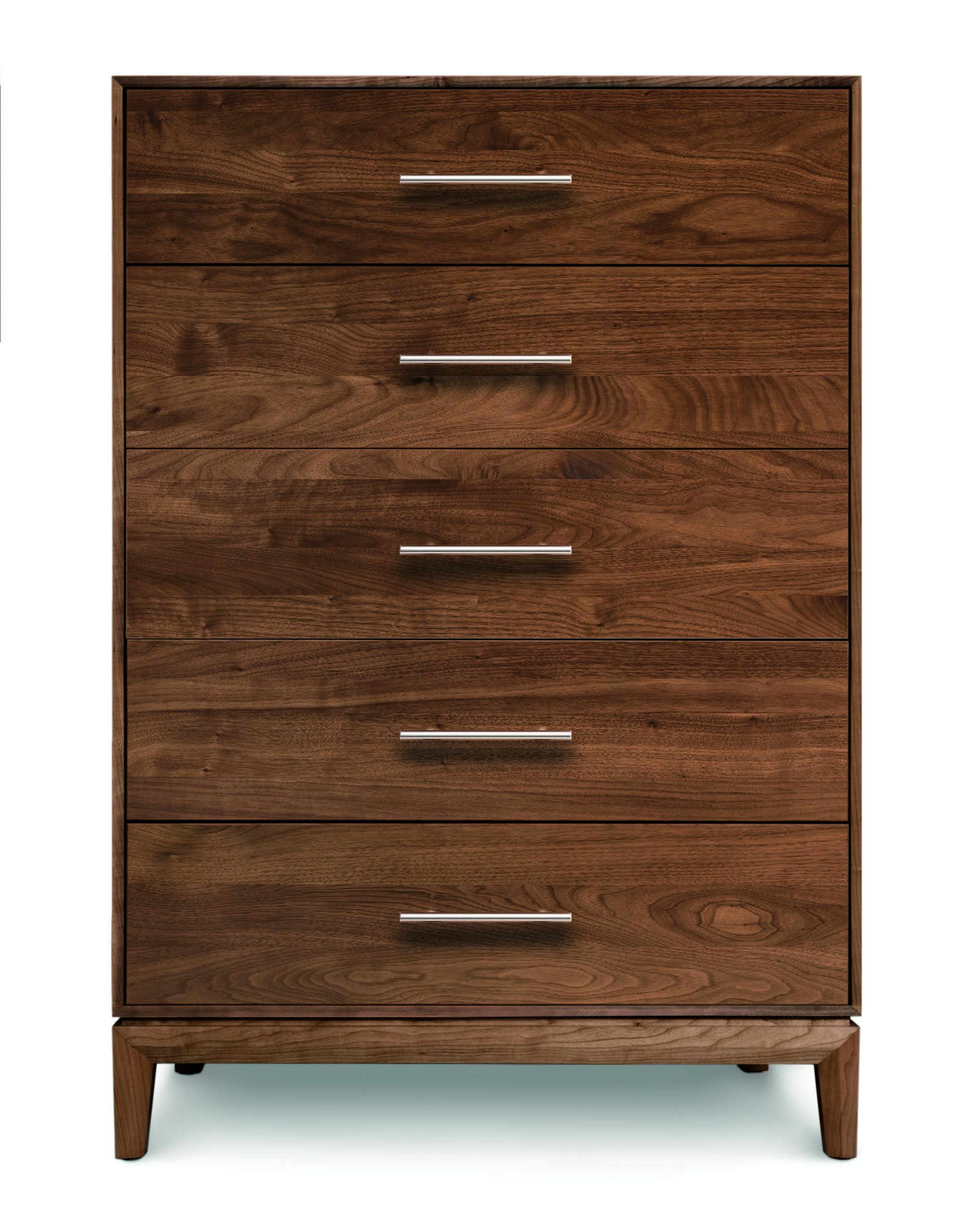 Mansfield 5 Drawer Wide Chest in Solid Walnut front view