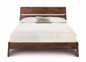 Walnut Bed Platform Bed with Two Horizontal Slat Headboard
