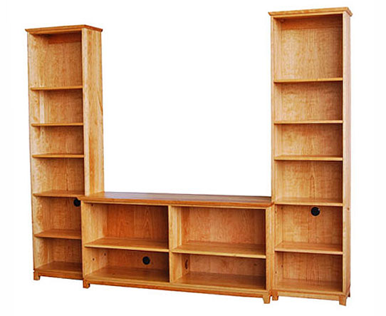 Bookcase flanking center TV case